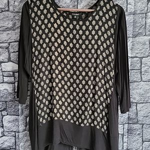 Lucky Brand Plus Size 2x Pullover Top, 3/4 Sleeve, Black and Tan